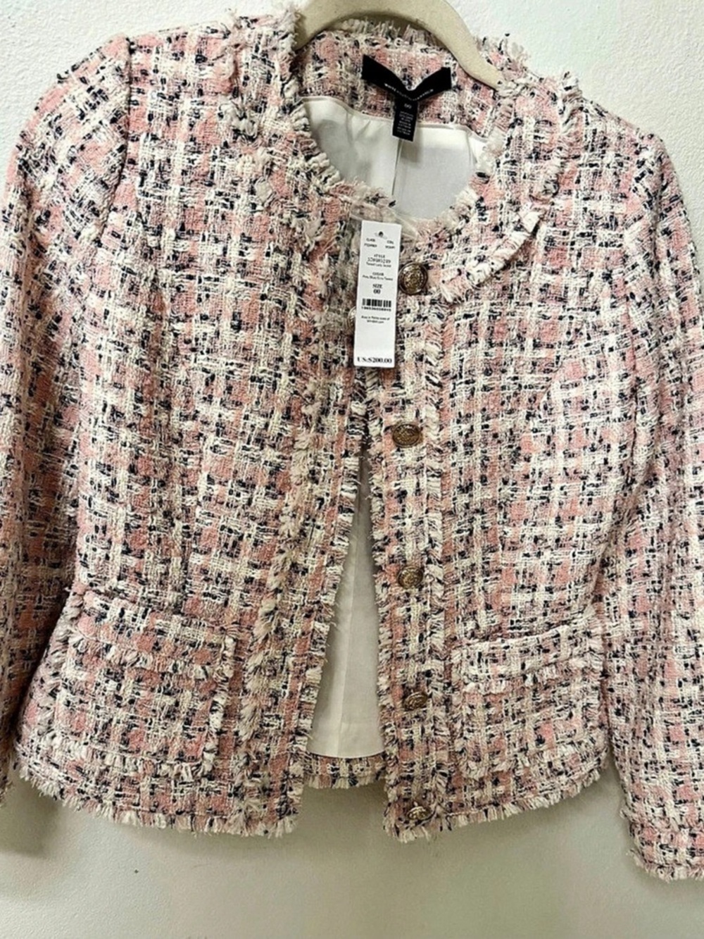 NWT White House Black Market Shimmery Tweed Jacket Pink & White